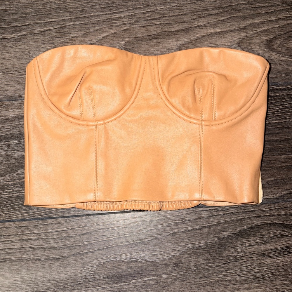 NEW W/OUT TAGS Lulu’s Brown Tan Faux Leather Bustier Crop Top